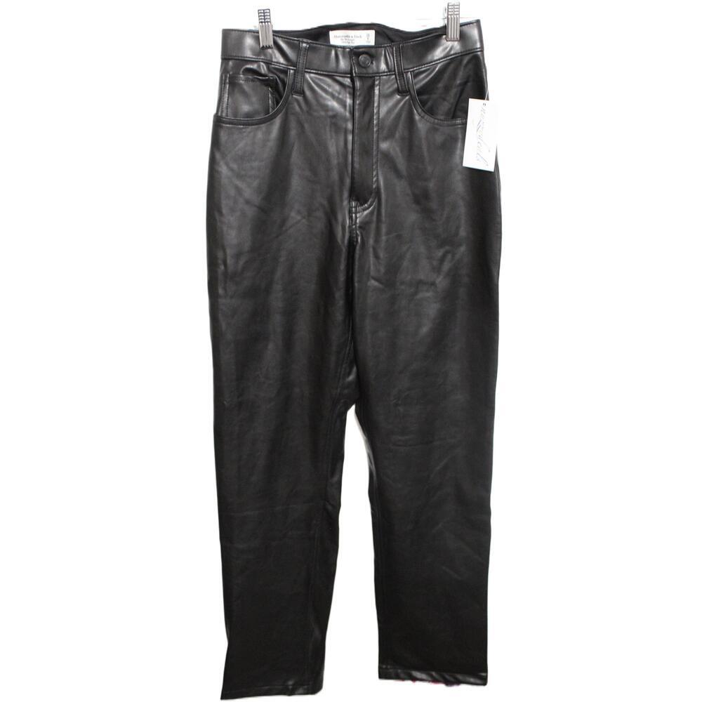 Abercrombie & Fitch The 90s Straight Ultra High Rise Black Vegan Pants Size 28 6